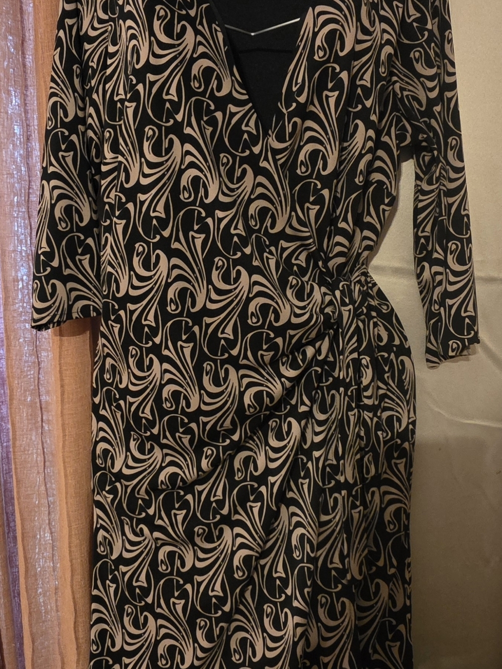 Norton McNaughton Black Dress with Cream Swirl Print